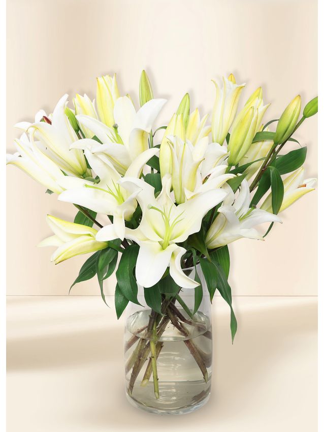 Lilies - In Vogue White In Glass Vase (10)