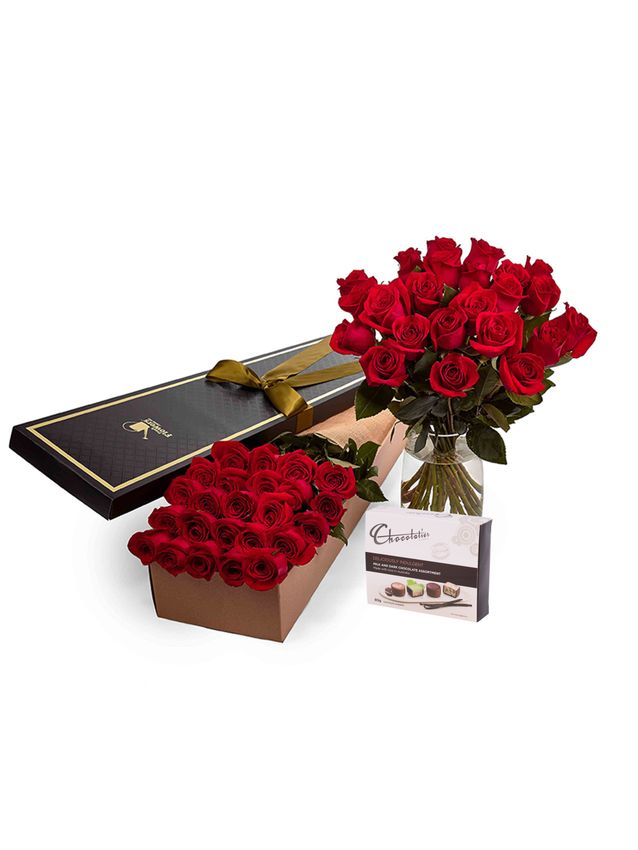 Roses - Red - 24 Stems with Chocolates