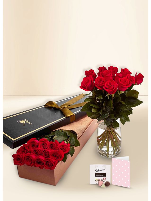 Roses - Red - 12 Stems With Chocs & Card