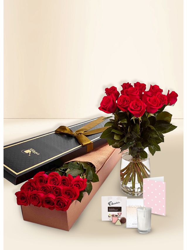 Roses - Red - 12 Stems With Chocs & Candle