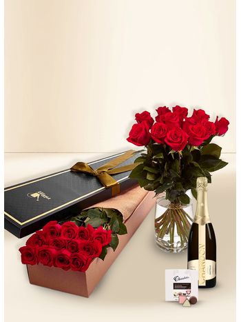 Roses - Red - 12 Stems for Valentine's Day With Chocs & Chandon