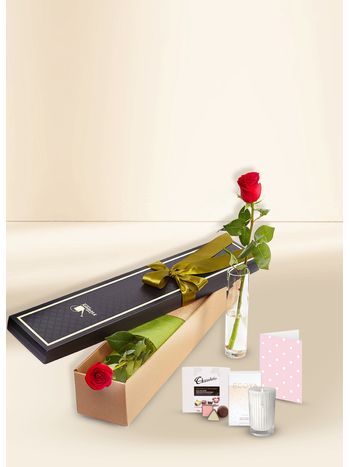 Red Rose - Single Stem Valentine's Day With Chocs & Candle