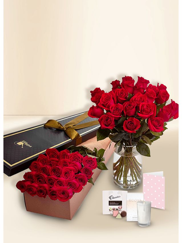 Roses - Red - 24 Stems With Chocs & Candle