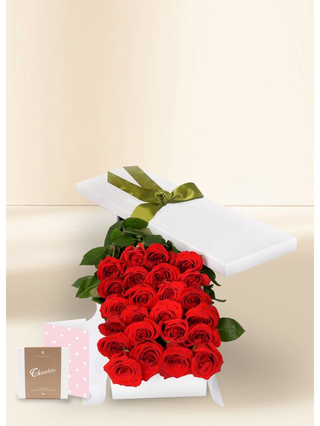 24 Red Rose Stems with Chocs & Card