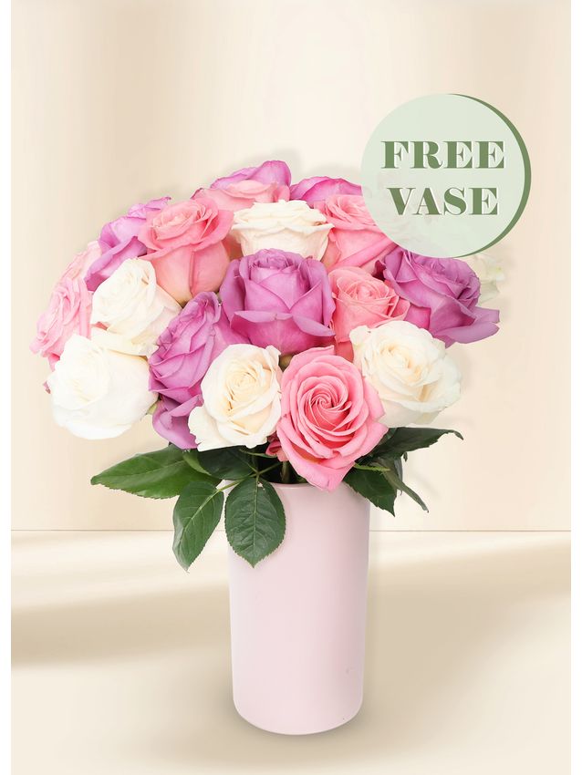 Roses - Pretty Pastel (20) with Free Blush Vase