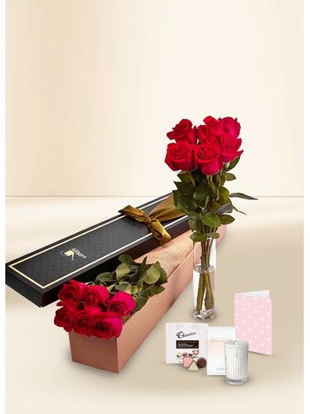 Roses Red - 6 Stems for Valentine's Day With Chocs & Candle