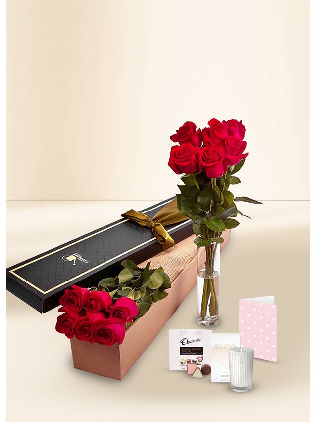 Roses Red - 6 Stems With Chocs & Candle