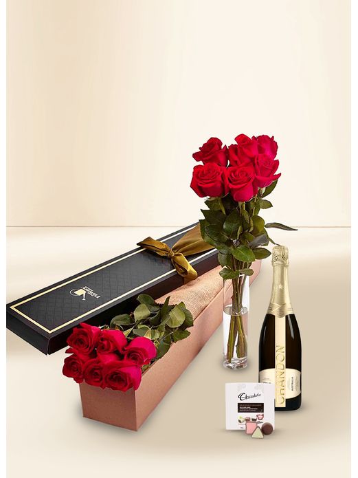 Roses Red - 6 Stems for Valentine's Day With Chocs & Chandon