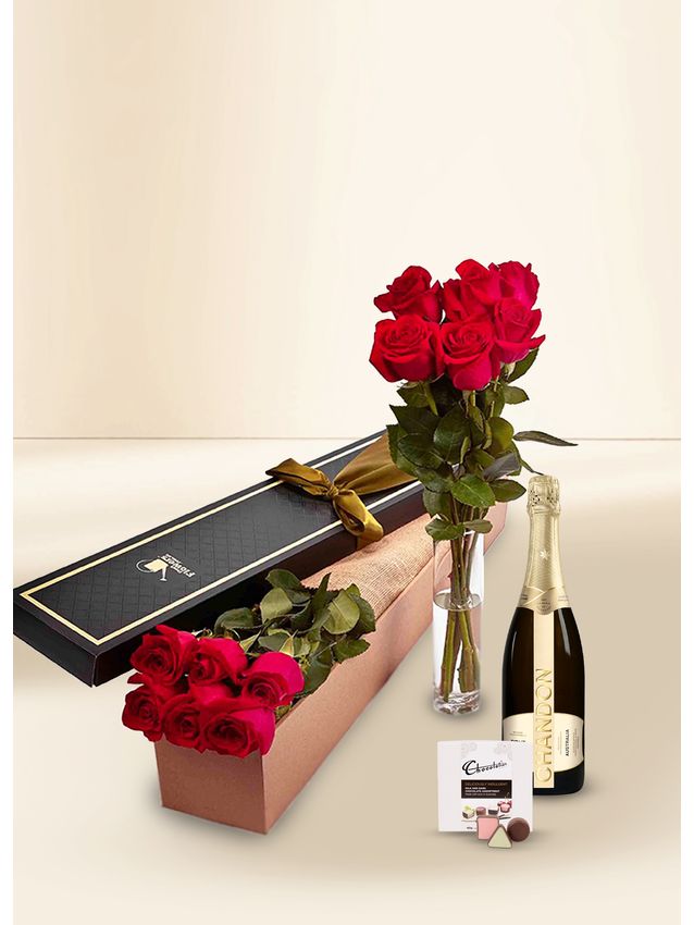 Roses Red - 6 Stems With Chocs & Chandon